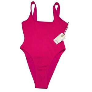 Good American Square Neck One-Piece Swimsuit Size S/M Pink Glow Vacation